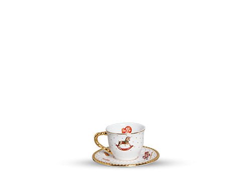 Jogo de 6 Xicaras para Chá com Pires Toys Christmas Natal Branco e Dourado 200ml - Ela Decora