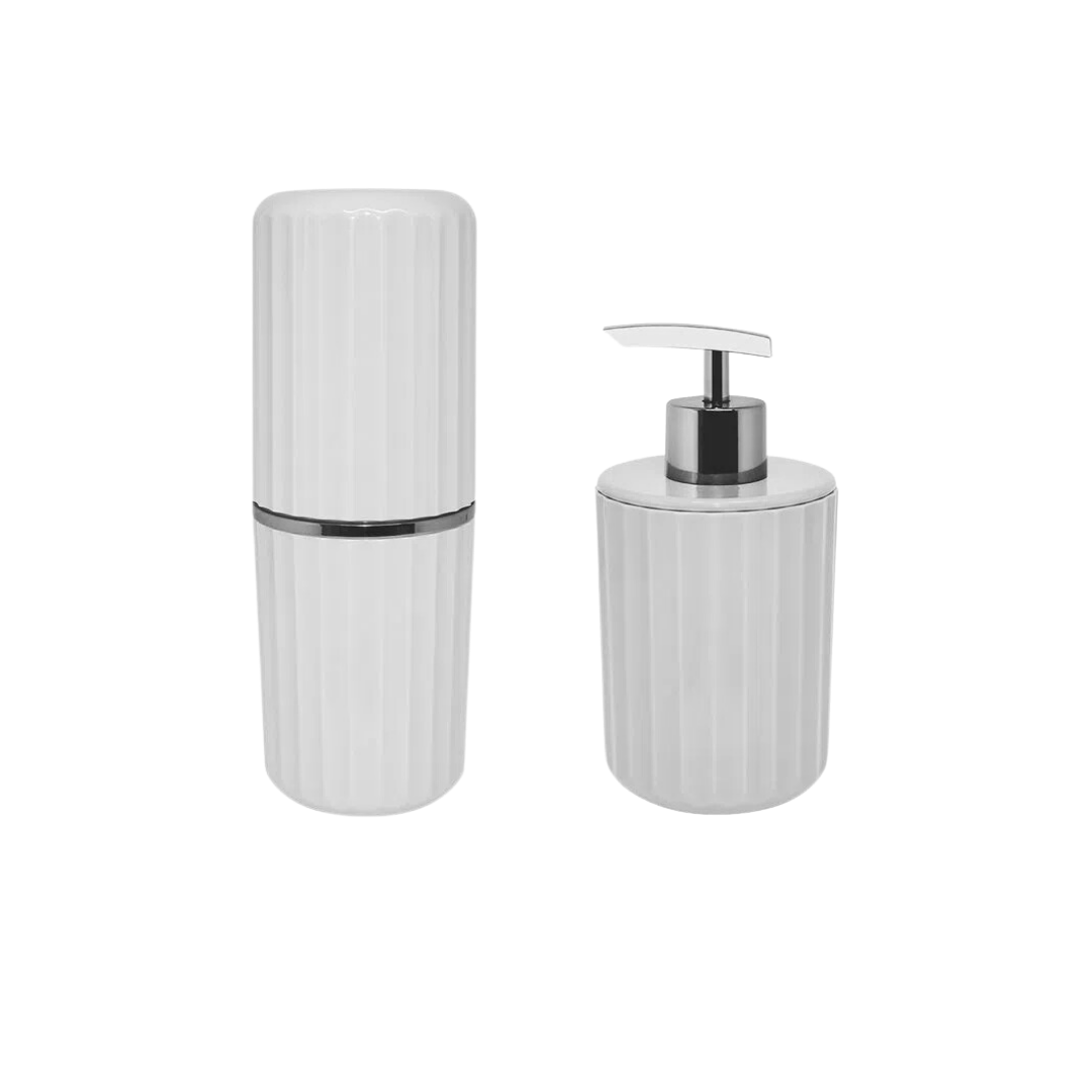 Jogo De Banheiro Porta Escova e Porta Sabonete Liquido Groove Branco - Ela Decora