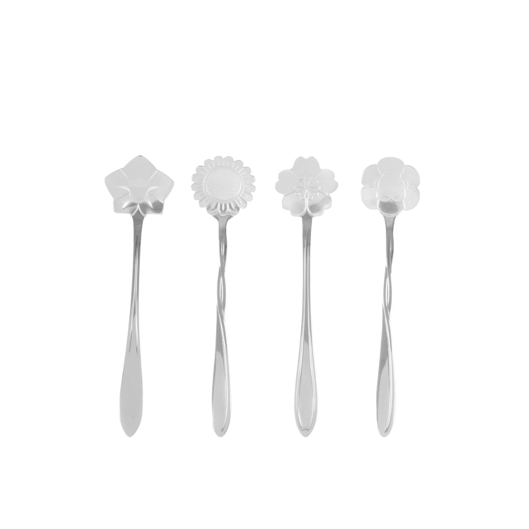 Jogo de Colheres em Aço Inox Estilo Flor 4 Peças - Ela Decora