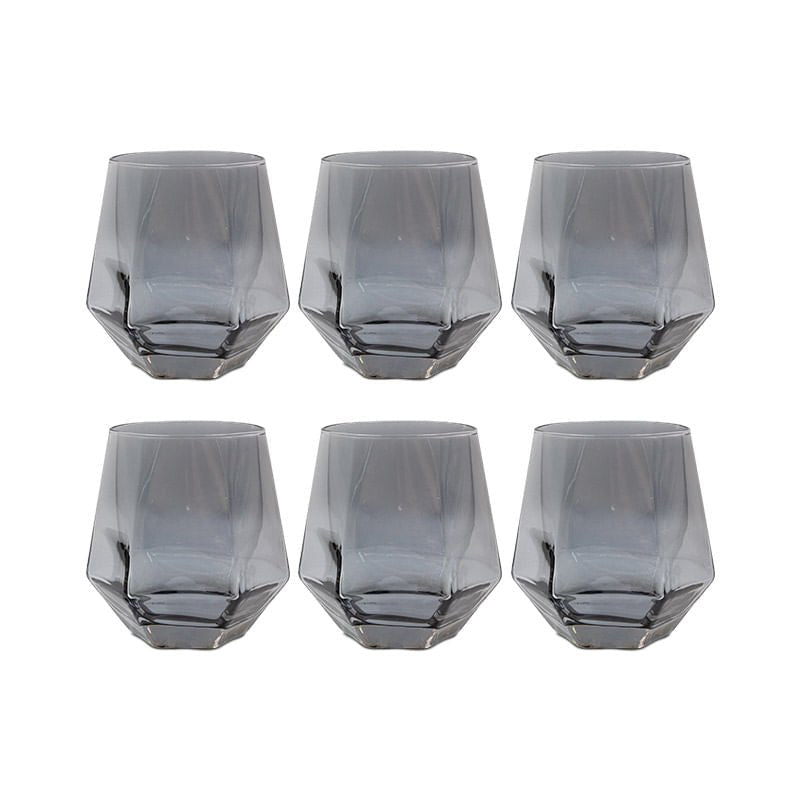 Jogo de Copos de Vidro Hexagonal Fumê Ônix 6 peças 350ml - Ela Decora