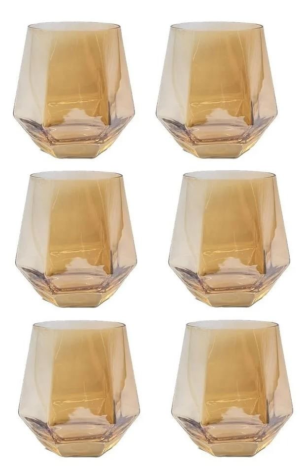 Jogo de Copos de Vidro Hexagonal para Whisky Champanhe 6 peças 350ml - Ela Decora