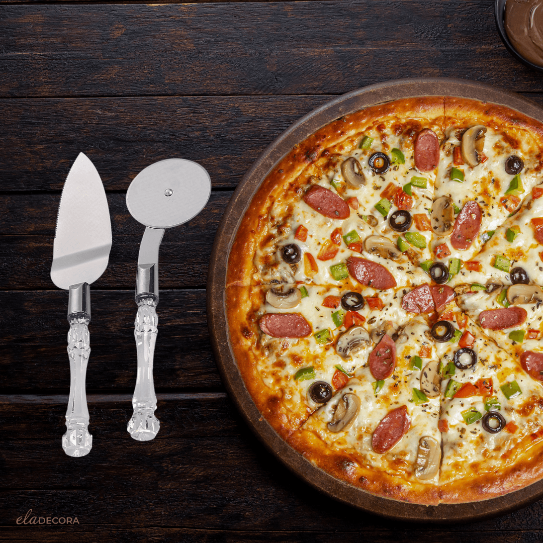 Jogo de Espátula e Cortador para Pizza 2 Peças - Ela Decora