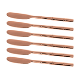 Jogo de Espátulas Steel Wood em Aço Inox com Cabo Estilo Bambu Rose Gold - 6 peças - Ela Decora