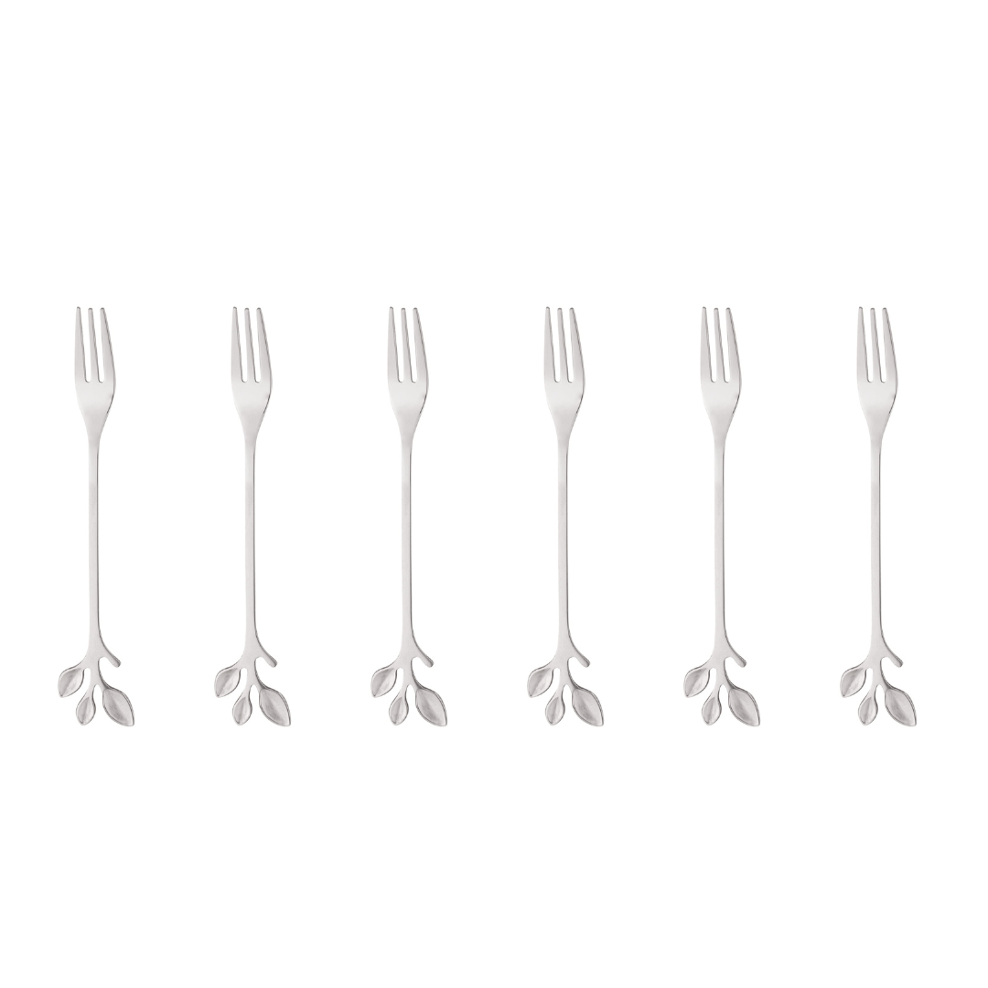 Jogo de Garfos para Aperitivo em Aço Inox Leaves 4 Peças - Ela Decora