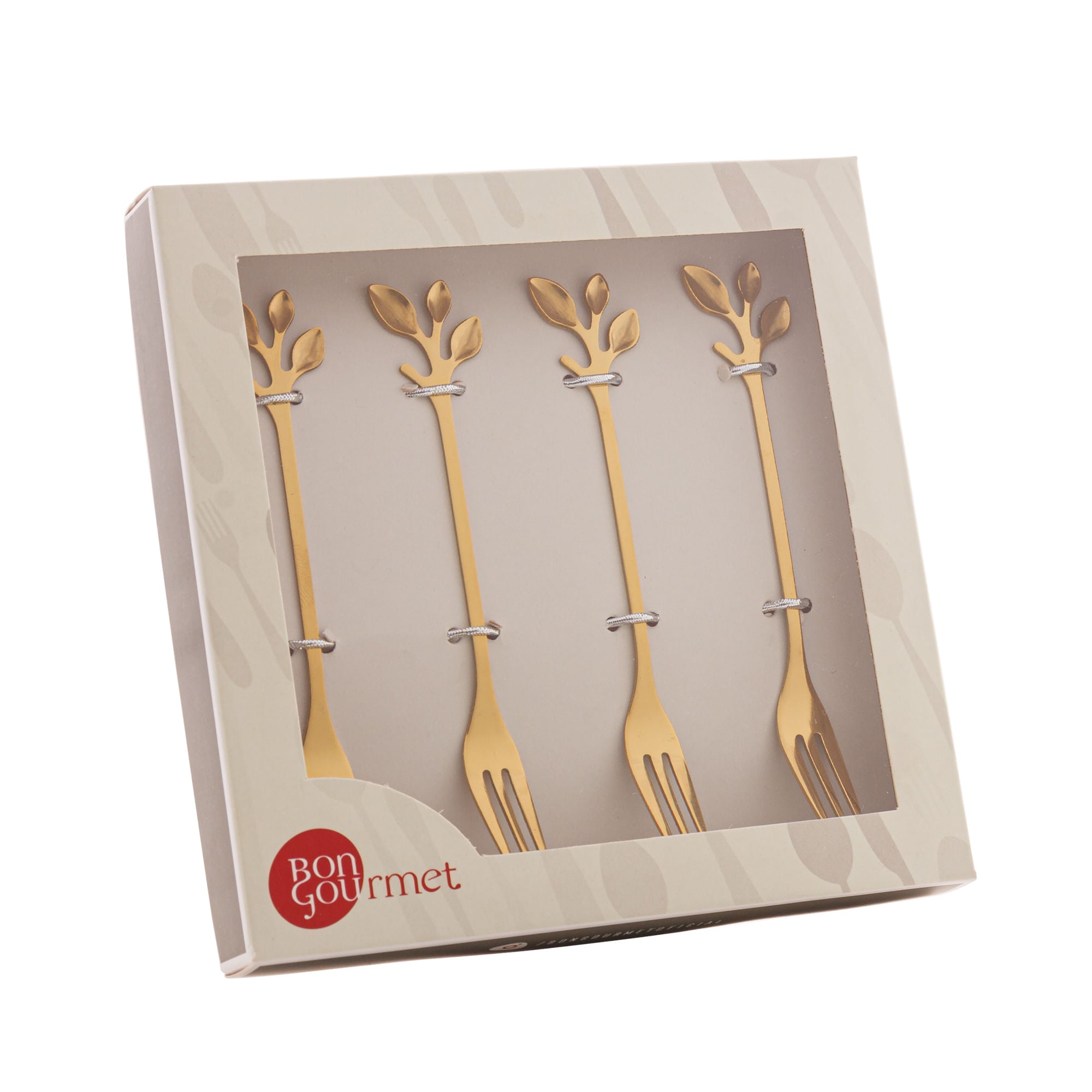 Jogo de Garfos para Aperitivo em Aço Inox Leaves Dourado 4 Peças - Ela Decora