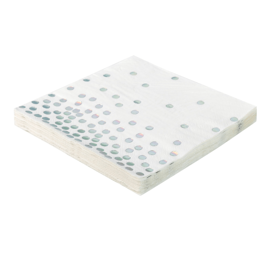 Jogo de Guardanapos de Papel Branco com Poá Prata 32cm - 20 Peças - Ela Decora
