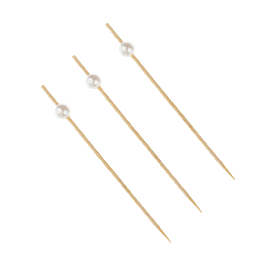 Jogo de Palitos para Petiscos em Bambu com Bolinhas Perolizadas 12cm - 20 Peças - Ela Decora