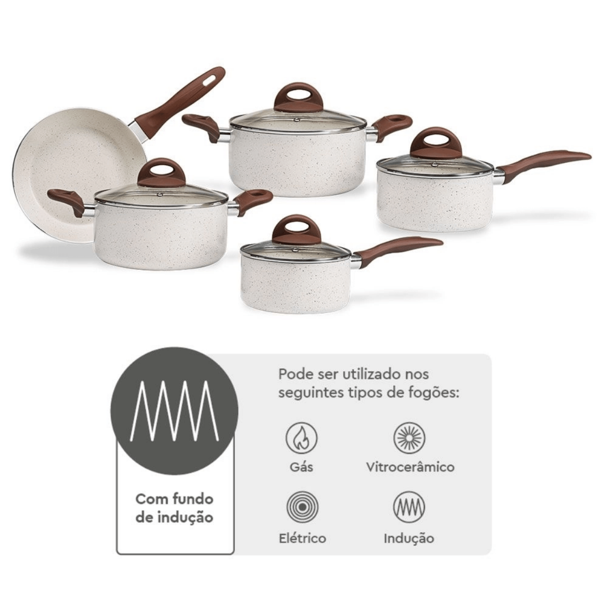 Jogo de Panelas 5 peças Com Fundo de Indução Vanilla Brinox - Ela Decora