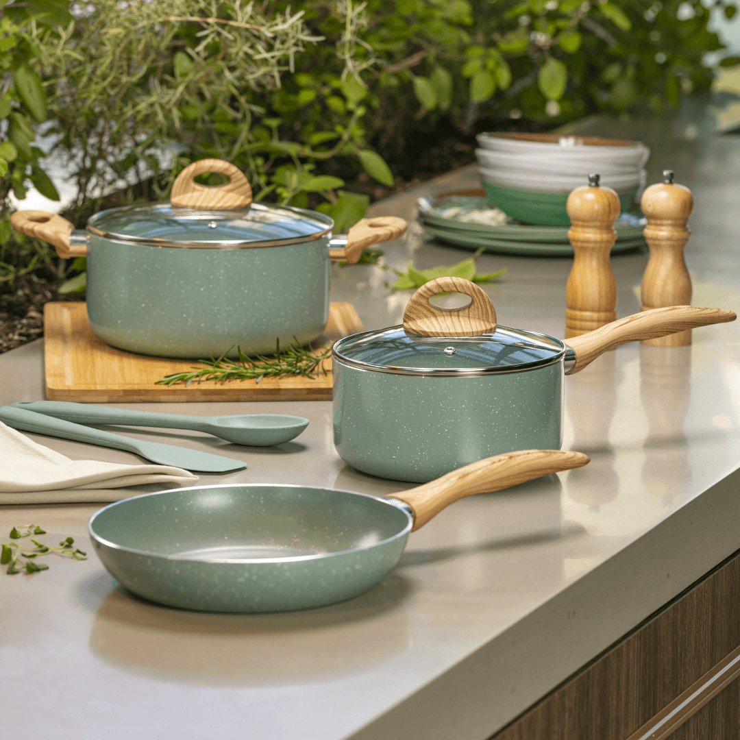 Jogo de Panelas Fundo de Indução Ceramic Life Botanika Verde 6 Peças - Ela Decora