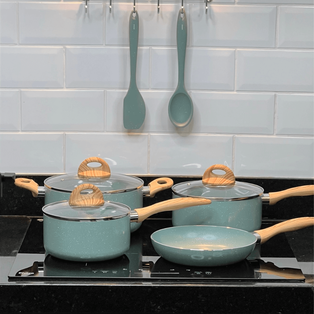 Jogo de Panelas Fundo de Indução Ceramic Life Botanika Verde 6 Peças - Ela Decora