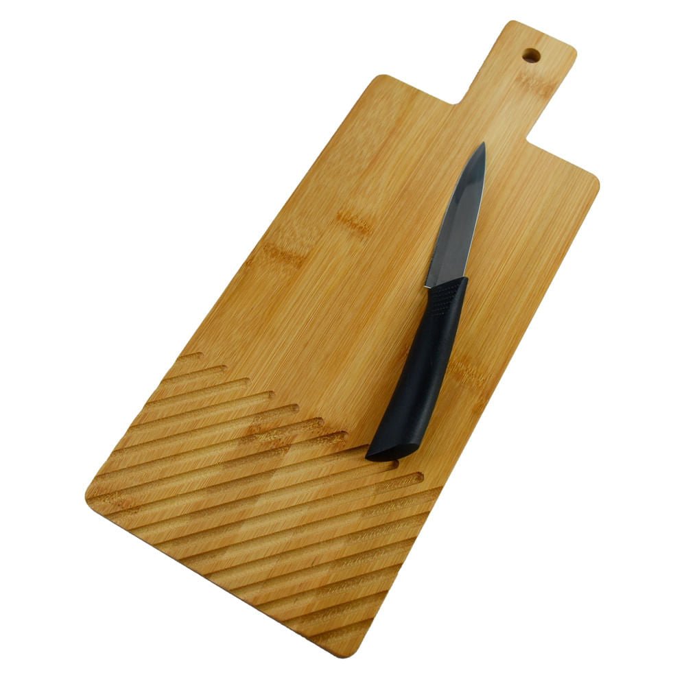 Jogo de Tábua Para Queijos em Bambu 38cm com Faca 2 Peças - Ela Decora