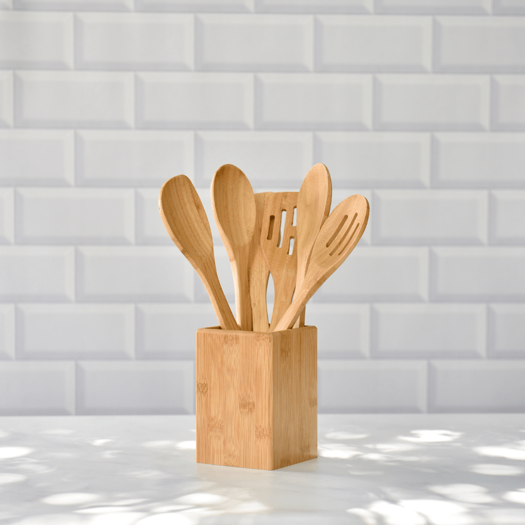Jogo de Utensílios Bambu 6 Peças - Ela Decora