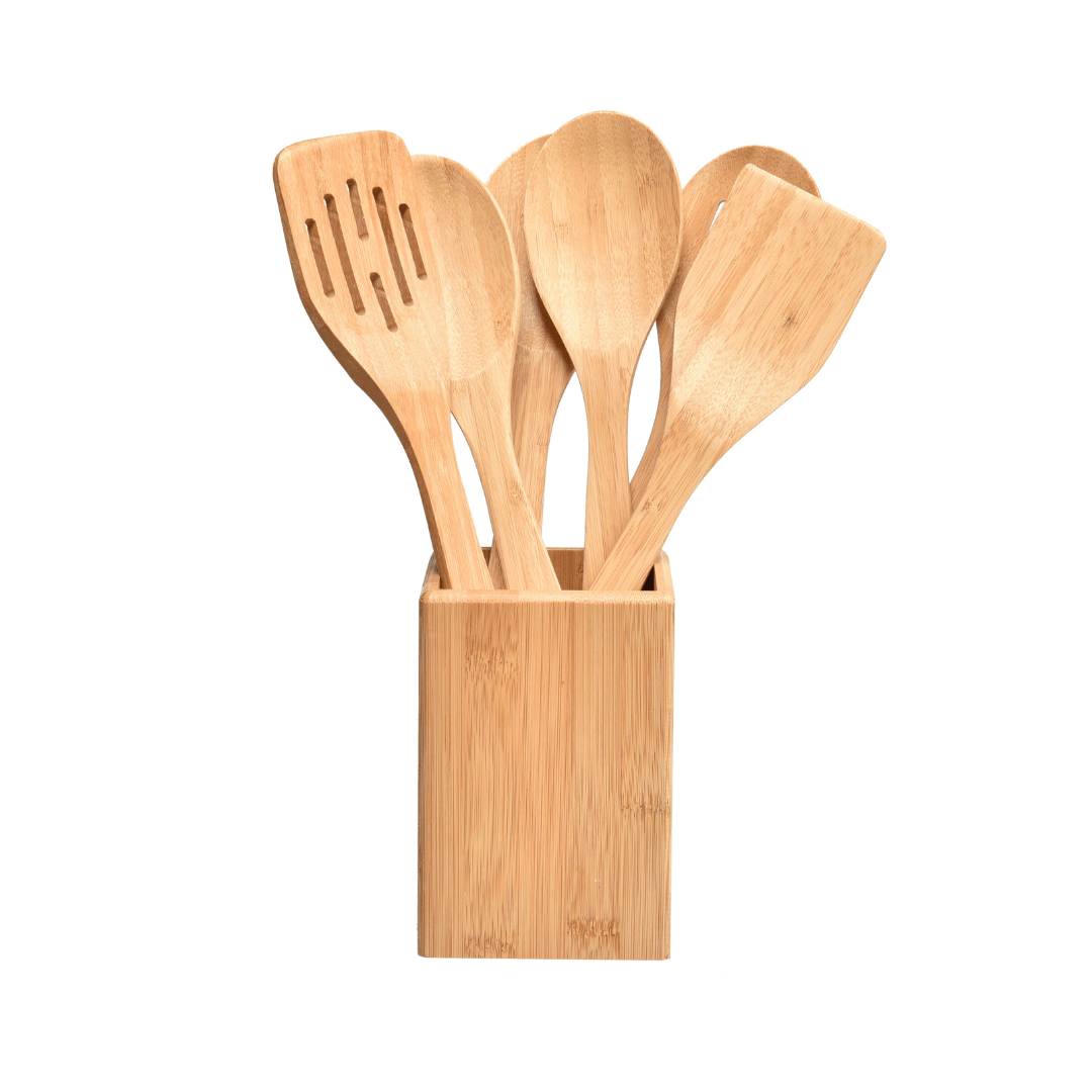 Jogo de Utensílios Bambu 6 Peças - Ela Decora
