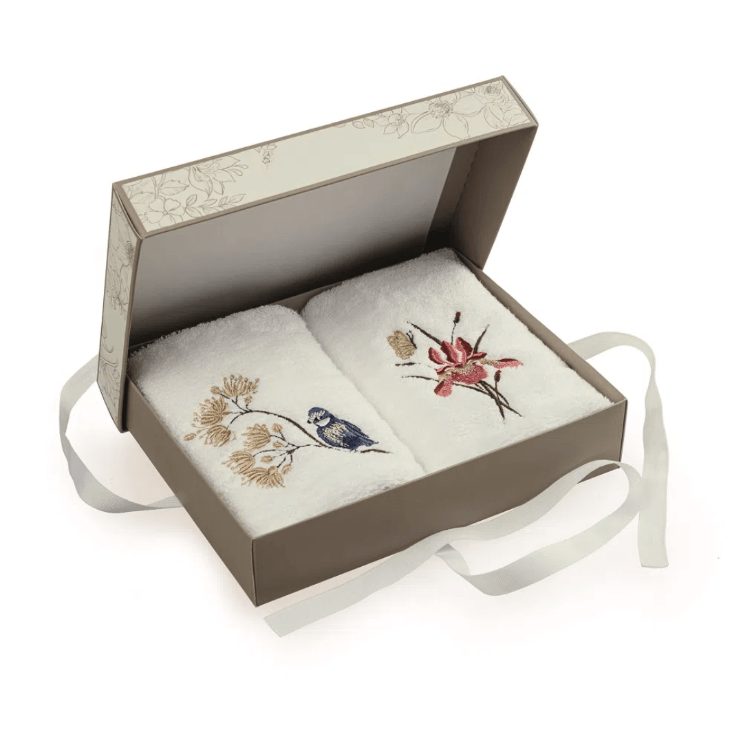 Jogo de Visita Toalha de Lavabo Floreale em Algodão Branca 50cm x 30cm Embalagem Presenteável 2 Peças Trussardi - Ela Decora