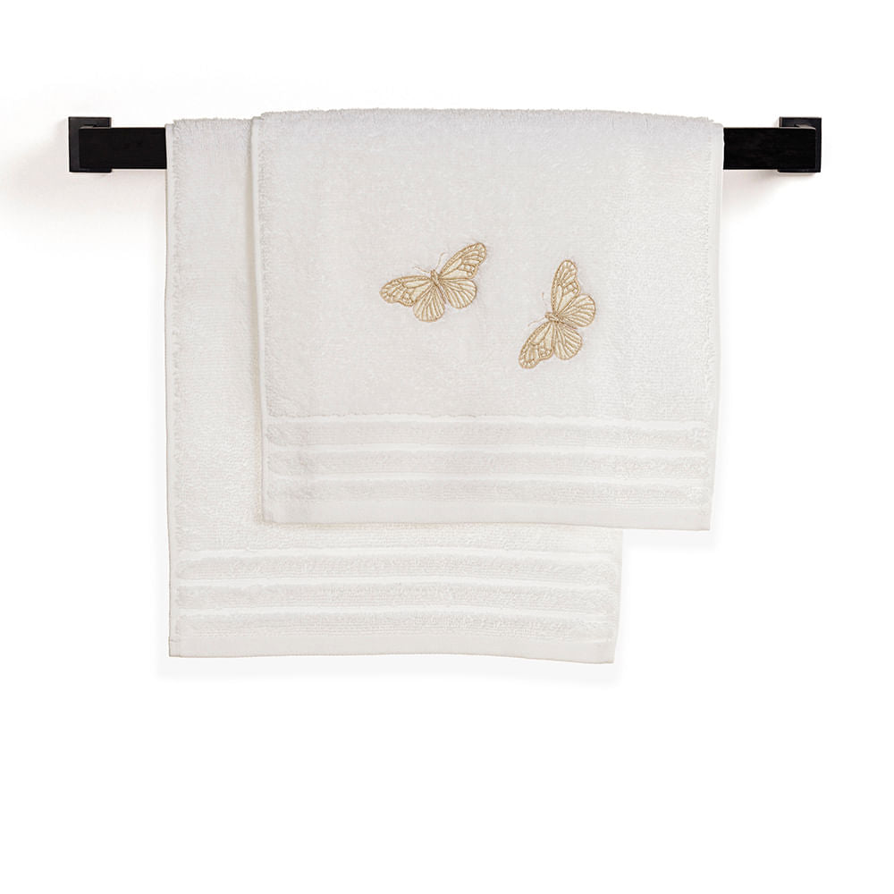 Jogo de Visita Toalha Lavabo Botanici Borboleta em Algodão Branco 50cm x 30cm Embalagem Presenteável 2 Peças Trussardi - Ela Decora