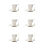 Jogo de Xícaras de Café com Pires Porcelana Alça Prata 80ml - 6 Peças - Ela Decora