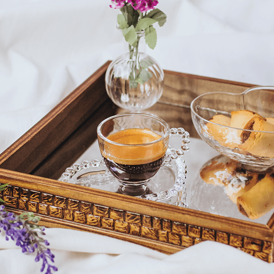 Jogo de Xícaras de Café Cristal Com Pires Coração Pearl 4 Peças - 85ml - Ela Decora