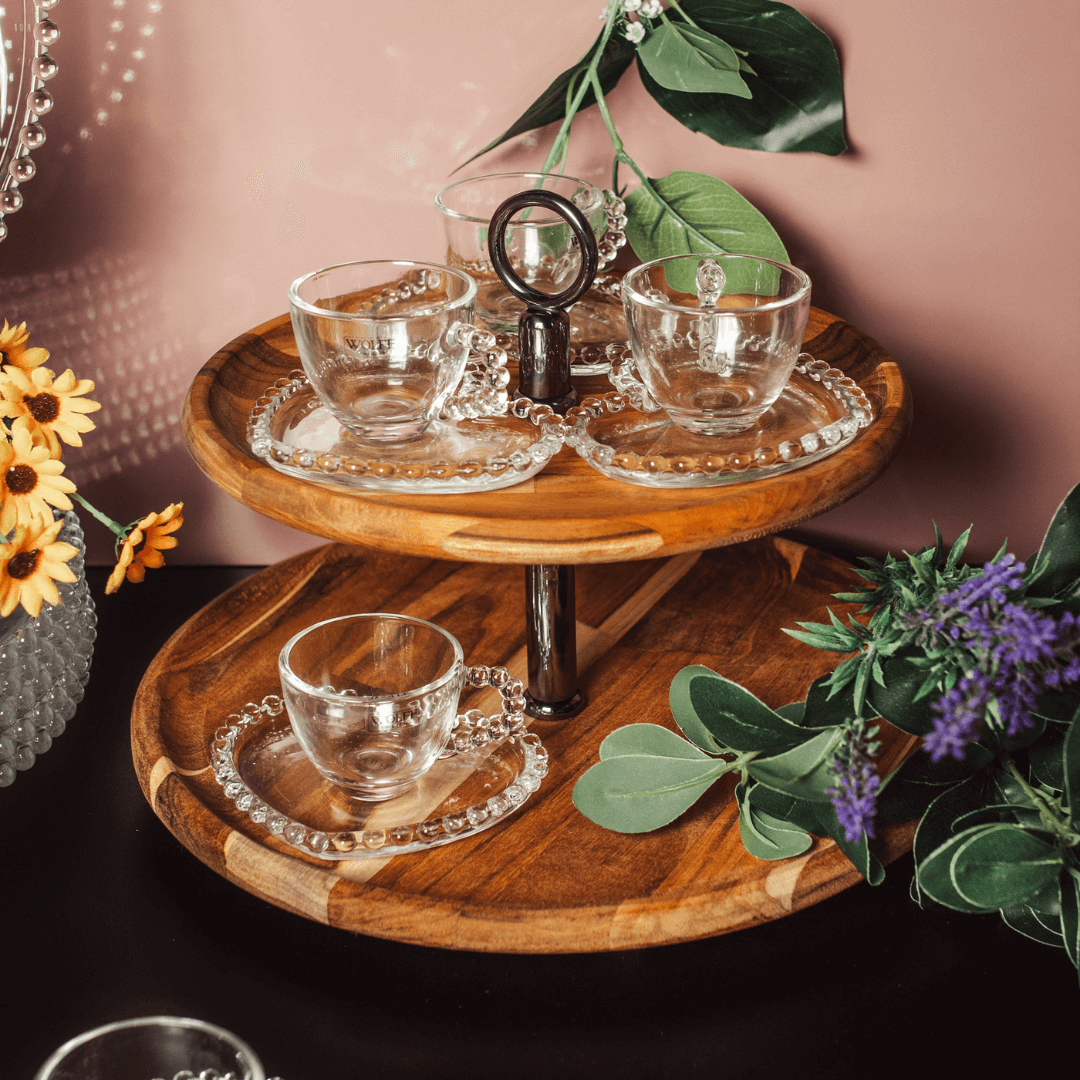 Jogo de Xícaras de Café Cristal Com Pires Coração Pearl 4 Peças - 85ml - Ela Decora