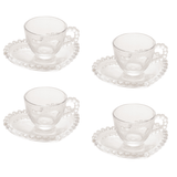 Jogo de Xícaras de Café Cristal Com Pires Coração Pearl 4 Peças - 85ml - Ela Decora