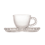 Jogo de Xícaras de Café Cristal Com Pires Coração Pearl 4 Peças - 85ml - Ela Decora