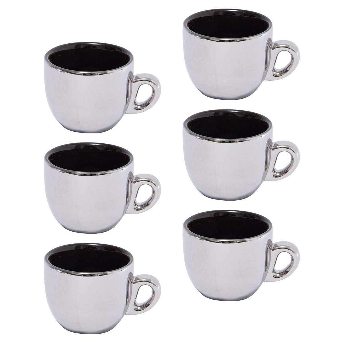 Jogo De Xícaras Luxo Para Café Com Pires E Suporte Wolff Versa 90ml 6 Peças Preto e Prata - Ela Decora