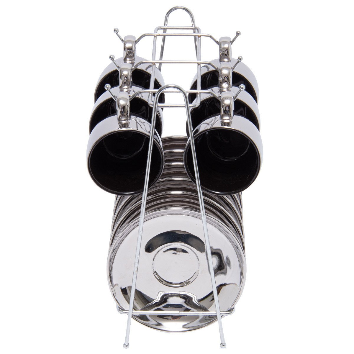 Jogo De Xícaras Luxo Para Café Com Pires E Suporte Wolff Versa 90ml 6 Peças Preto e Prata - Ela Decora