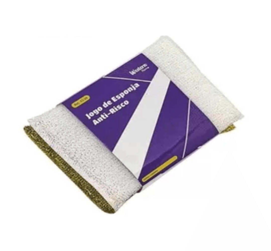 Jogo Esponja Anti Risco Branco e Dourado 2 Peças - Ela Decora