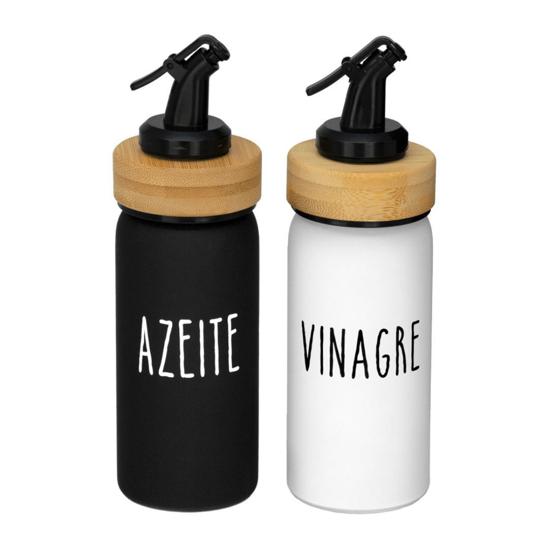 Jogo Galheteiro Doha Vidro e Bambu 220ml 2 Peças - Ela Decora