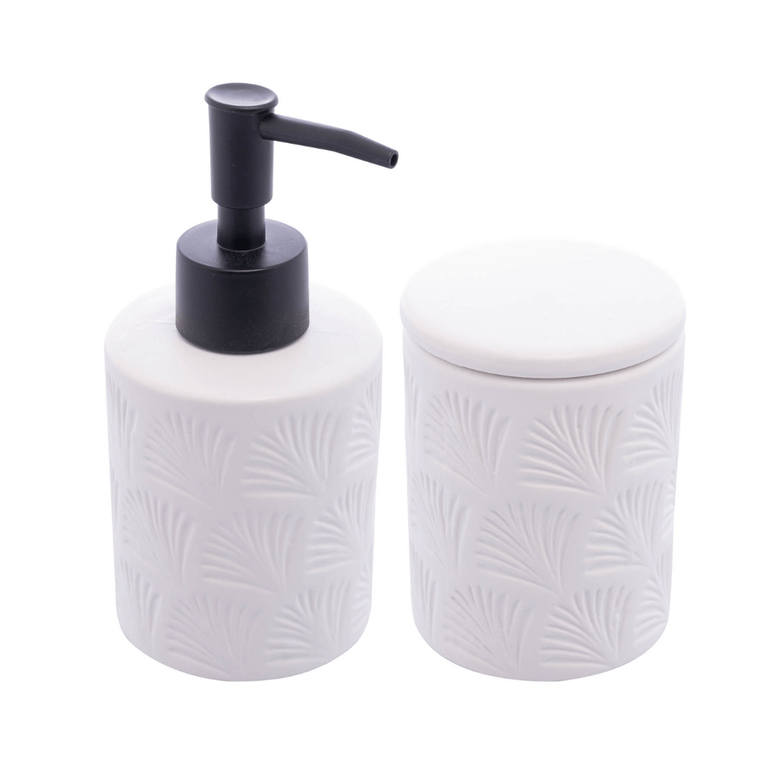 Jogo para Banheiro Leaf em Ceramica Branco 2 Peças - Ela Decora