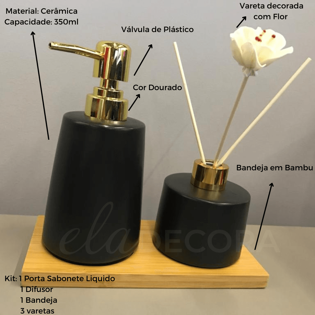 Jogo para Banheiro Preto 3 Peças - Ela Decora