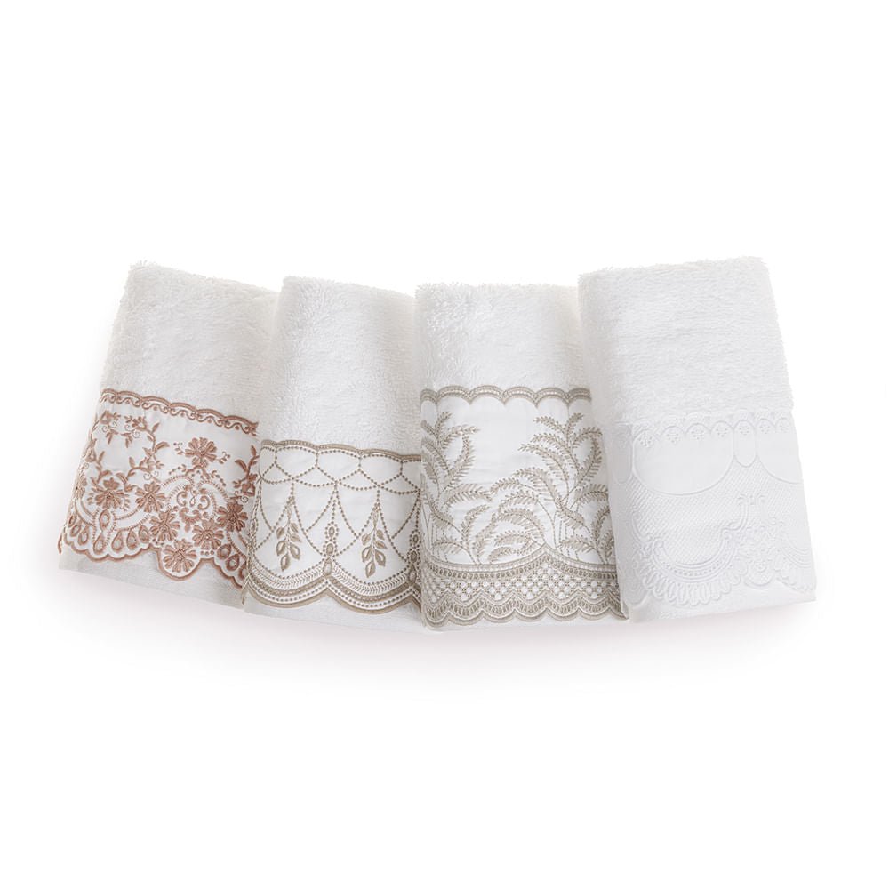 Jogo Toalha de Rosto e Lavabo Imperiale em Algodão Branco com Bordado Rosa 2 Peças Trussardi - Ela Decora