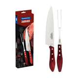 Jogo Trinchante para Churrasco Polywood Aço Inox e Cabo de Madeira Vermelho 2 Peças Tramontina - Ela Decora