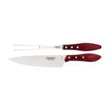 Jogo Trinchante para Churrasco Polywood Aço Inox e Cabo de Madeira Vermelho 2 Peças Tramontina - Ela Decora