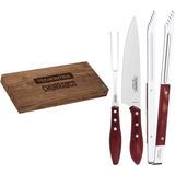 Jogo Trinchante para Churrasco Polywood Aço Inox e Cabo de Madeira Vermelho 4 Peças Tramontina - Ela Decora