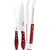 Jogo Trinchante para Churrasco Polywood Aço Inox e Cabo de Madeira Vermelho 4 Peças Tramontina - Ela Decora