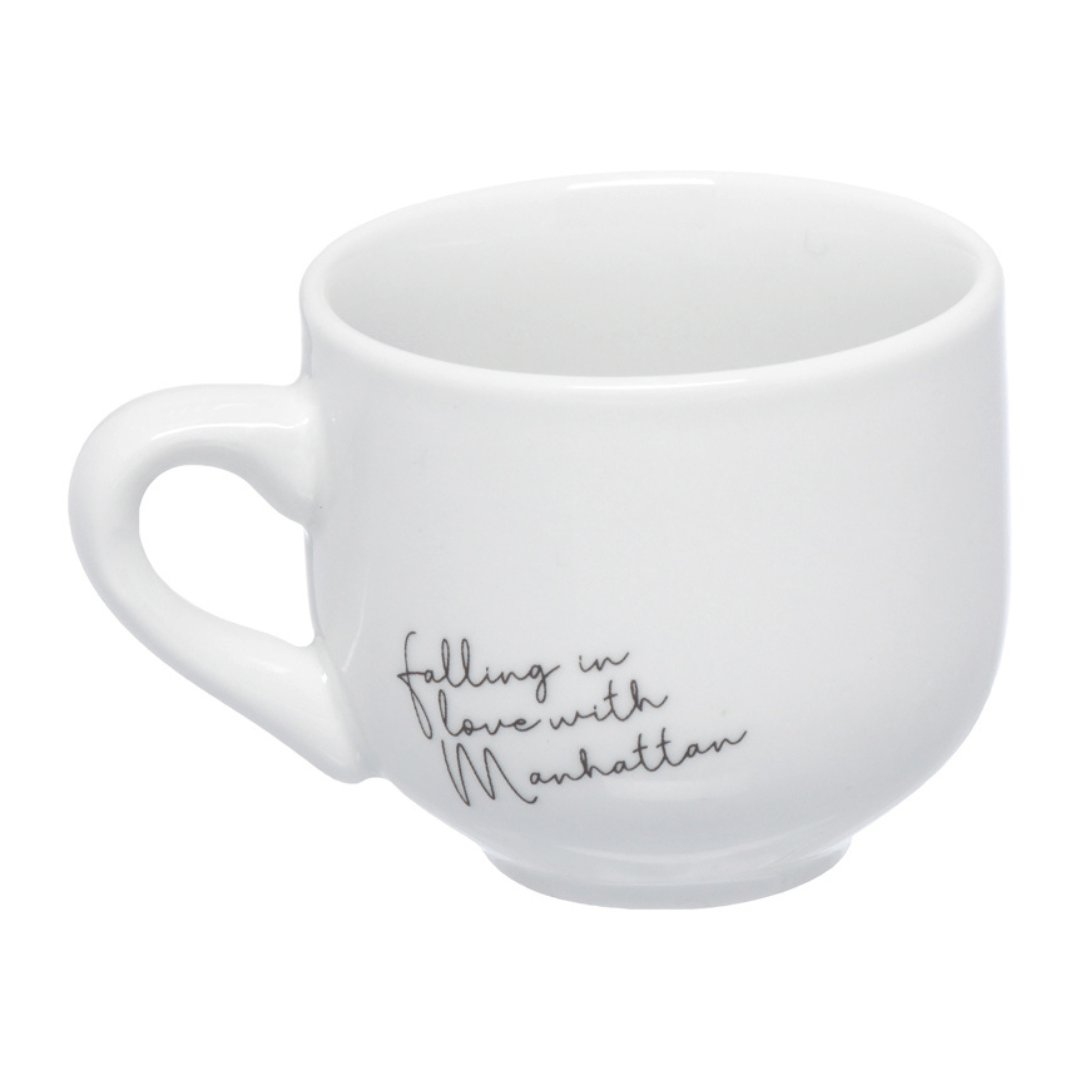 Jogo Xicara de Café com Pires em Porcelana Manhattan Branca 90ml 6 Peças - Ela Decora