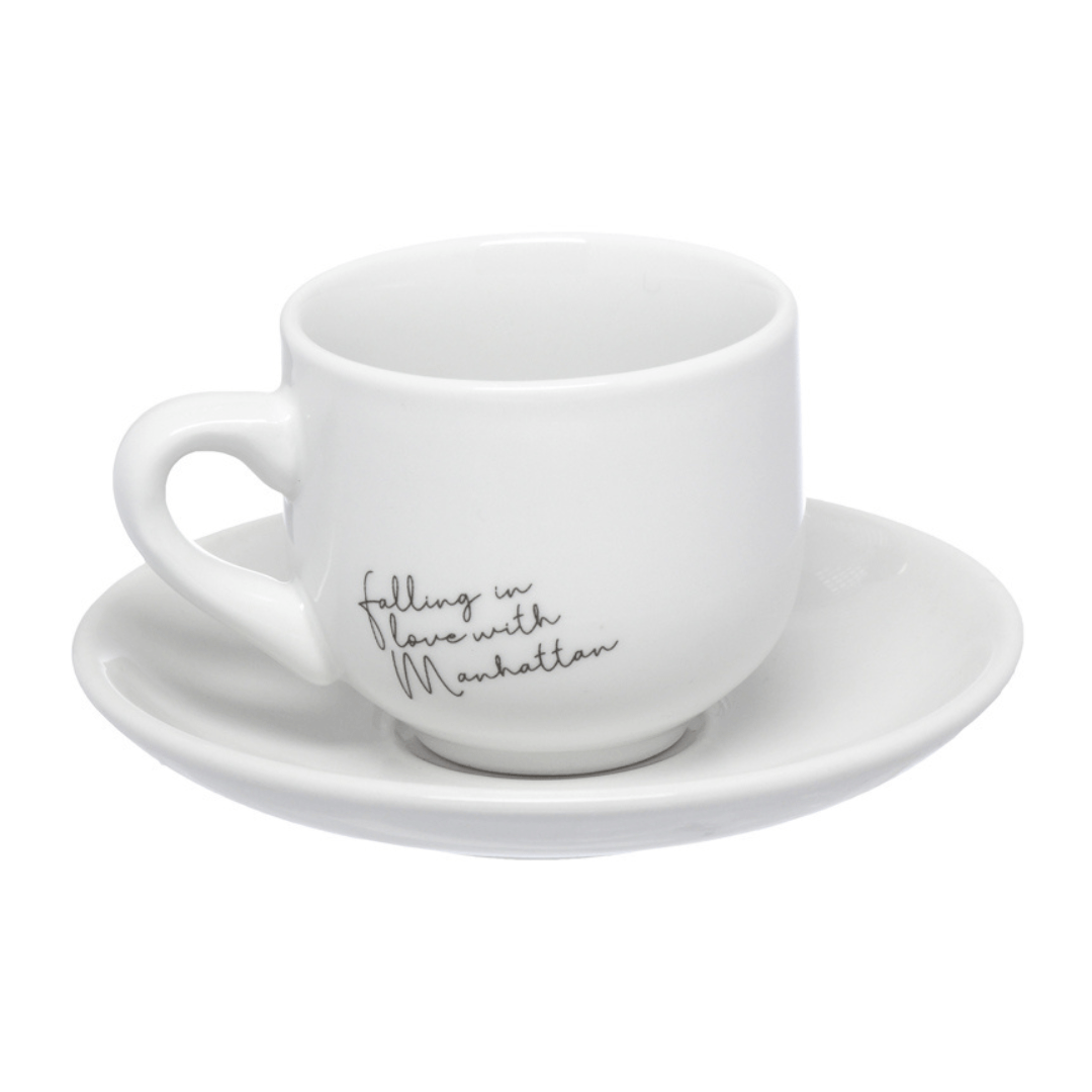 Jogo Xicara de Café com Pires em Porcelana Manhattan Branca 90ml 6 Peças - Ela Decora