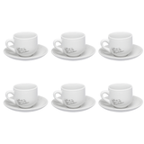 Jogo Xicara de Café com Pires em Porcelana Manhattan Branca 90ml 6 Peças