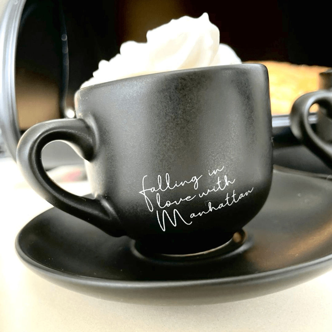 Jogo Xicara de Café com Pires em Porcelana Manhattan Preta 90ml 6 Peças - Ela Decora
