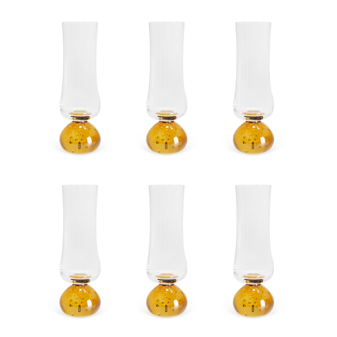 Jogo 6 Taças Champanhe Base Esfera Âmbar e Transparente 240ml