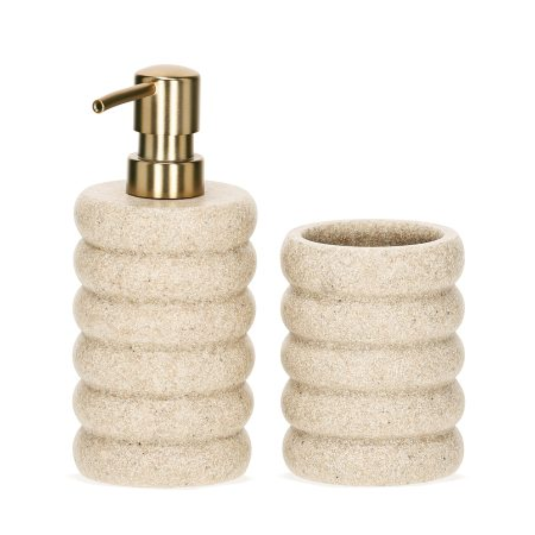 Kit para Banheiro em Poliresina Areia e Dourado 2 Peças