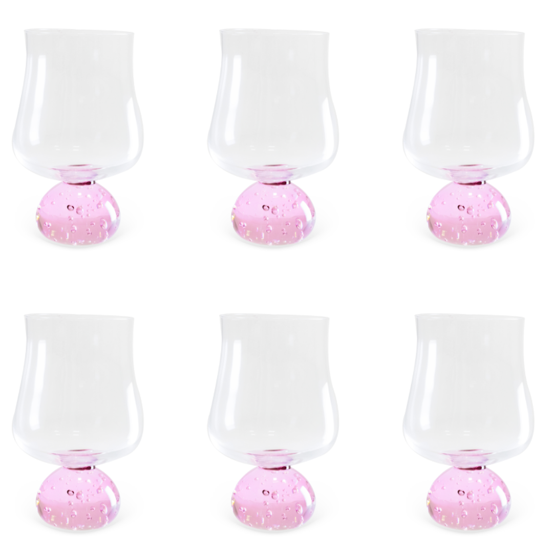 Jogo 6 Taças Base Esfera Rosa e Transparente 440ml
