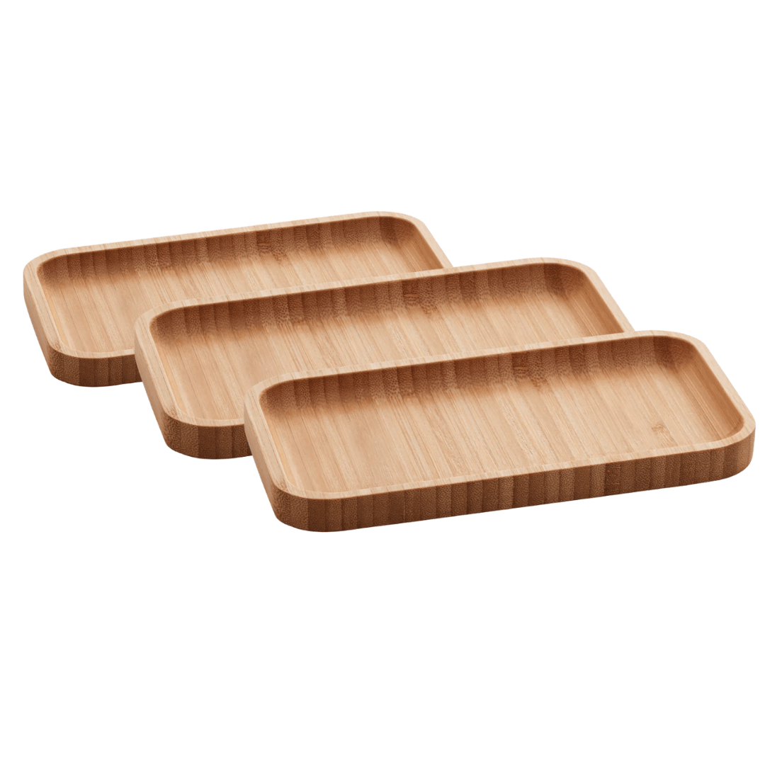 Kit 3 Bandejas Petisqueiras Hire de Bambu 20cm x 10cm - Ela Decora