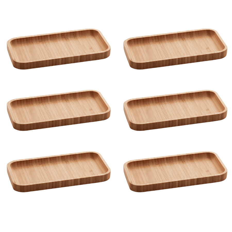 Kit completo com seis bandejas petisqueiras bambu vista em conjunto