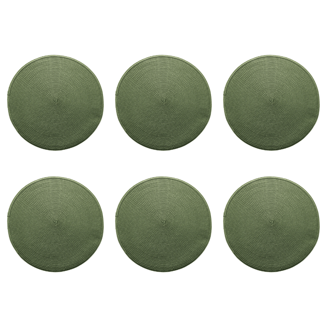 Kit 6 Jogo Americano Redondo Poliester Fresno Verde 38cm - Ela Decora