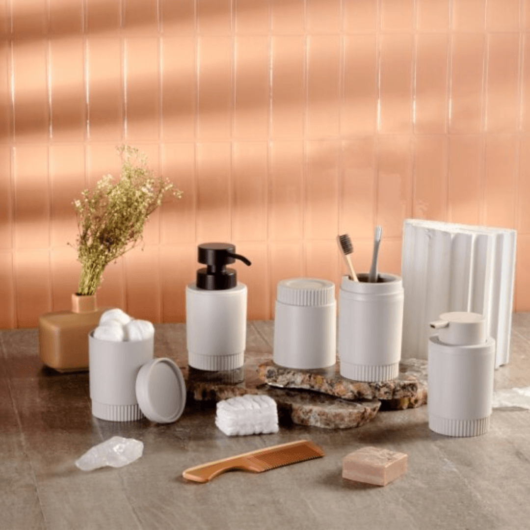 Kit Acessórios para Banheiro Dorica Bege 4 Peças - Ela Decora