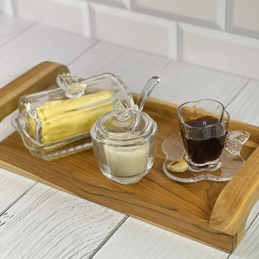 Kit Açucareiro e Manteigueira de Vidro Butterfly 2 Peças - Ela Decora