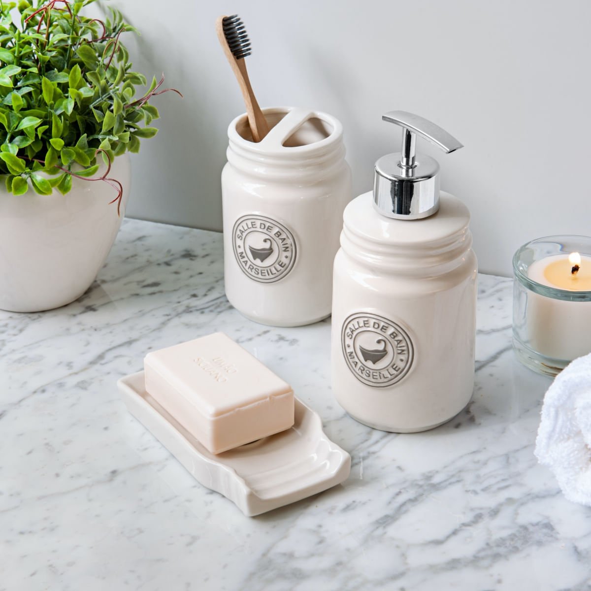 Kit Banheiro Conjunto Banho Pottery Branco 3 Peças - Ela Decora