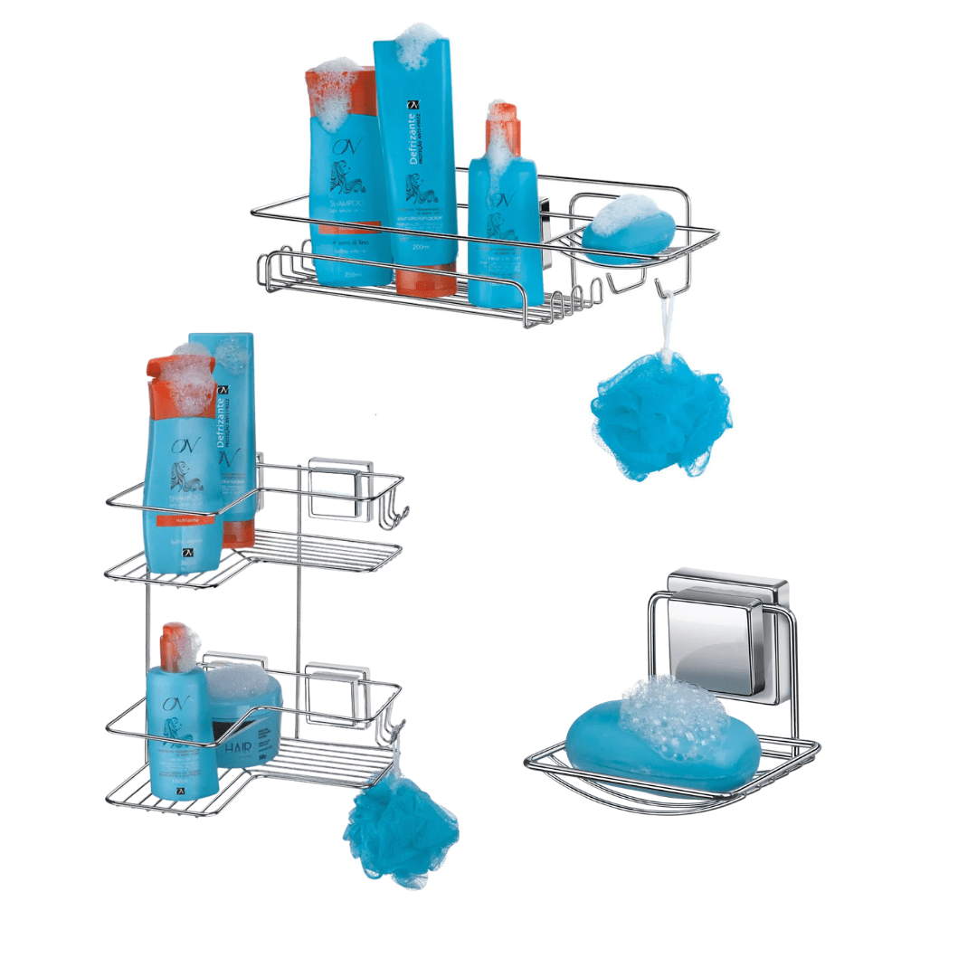 Kit Banheiro Sem Furo com Ventosa – 3 Peças - Ela Decora