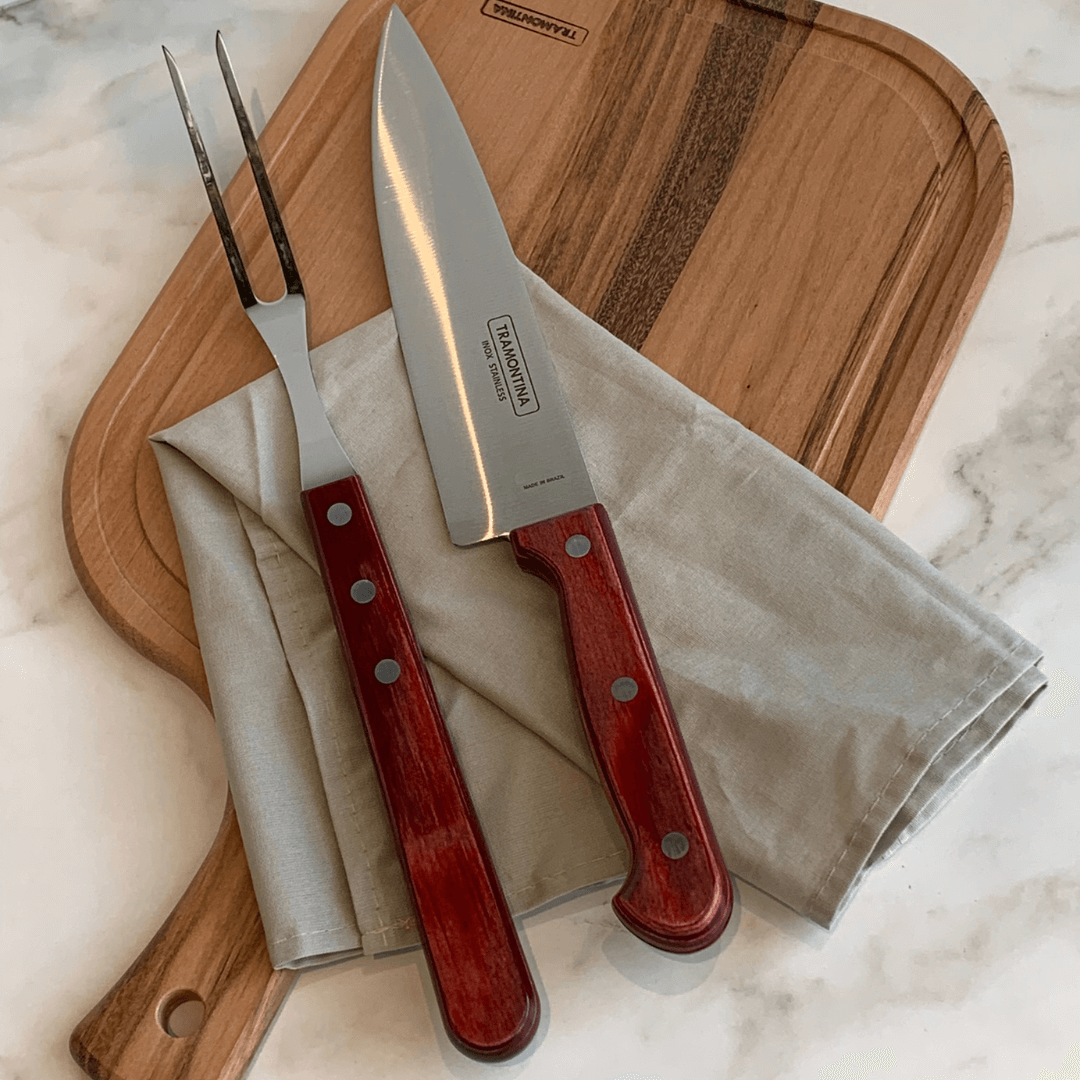 Kit Churrasco em Aço Inox com Cabo Vermelho Polywood 14 Peças Tramontina - Ela Decora
